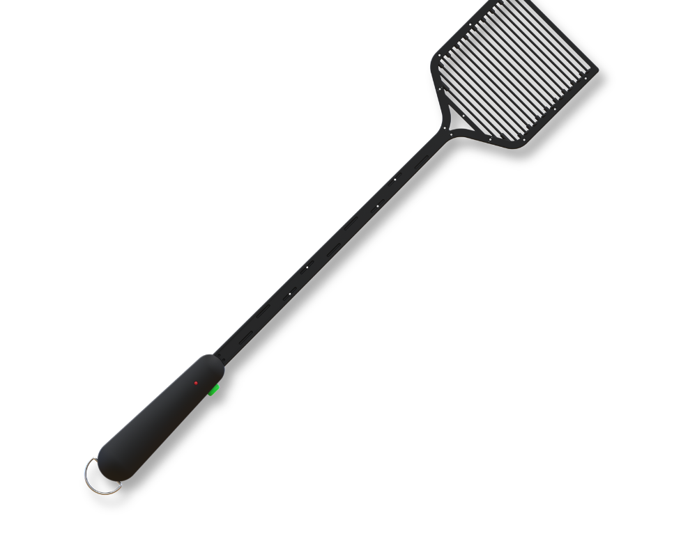 The ZAPPER+ fly swatter photographed at an angle against a white background